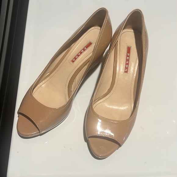 Prada Nude Peep Toe Wedge - Picture 1 of 4